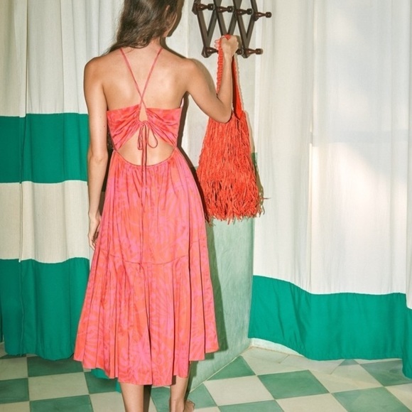 Corey Lynn Calter CHRISLEY DRESS-SHELL Flamingo Open Tie Back Medium New $298 - Picture 4 of 15